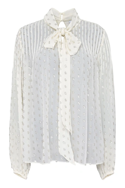 Self-portrait Polka-dot Chiffon Blouse In Ivory