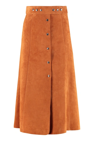 Prada Flared Skirt With Buttons In Saddle Brown