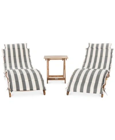 Safavieh Irena Outdoor 3-pc. Lounge Set (2 Lounges & 1 End Table) In Grey
