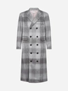 THOM BROWNE CHECK WOOL AND MOHAIR DOUBLE BREASTED COAT