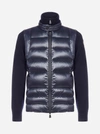 MONCLER WOOL AND QUILTED NYLON CARDIGAN