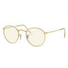 Ray Ban Round Blue-light Clear Evolve Sunglasses Gold Frame Grey Lenses 50-21 In Gold
