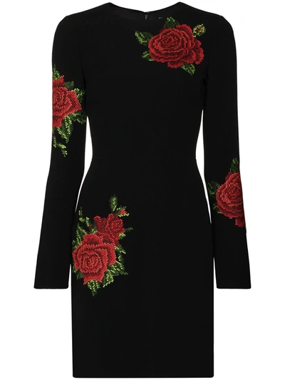 Dolce & Gabbana Floral-print Mini Dress In Black