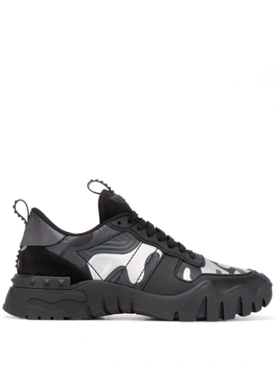 Valentino Rockrunner Camouflage Sneakers In Black & Silver