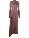 Attico Turtleneck Jersey Dress W/ Side Cutout In Brown
