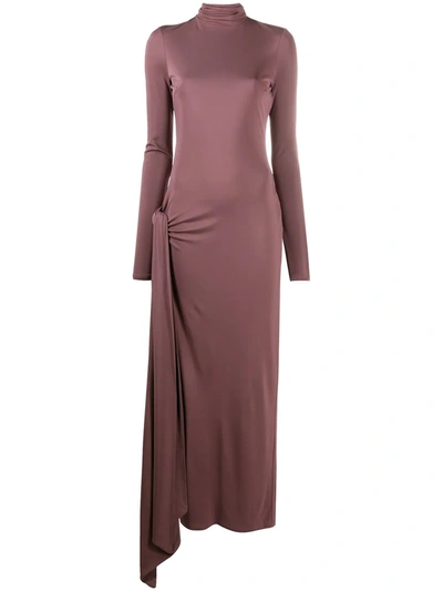 Attico Turtleneck Jersey Dress W/ Side Cutout In Brown