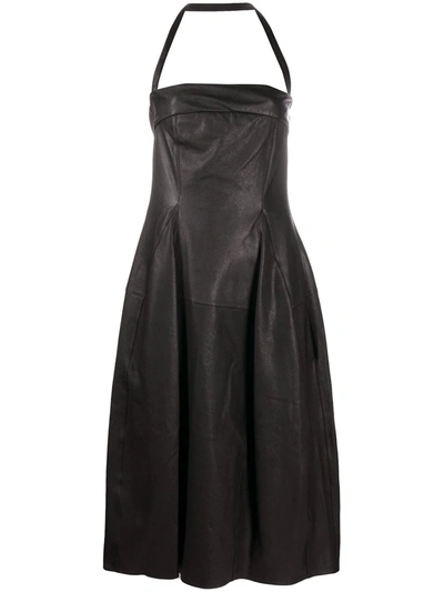 Gentry Portofino Halterneck Calf-leather Midi Dress In Black