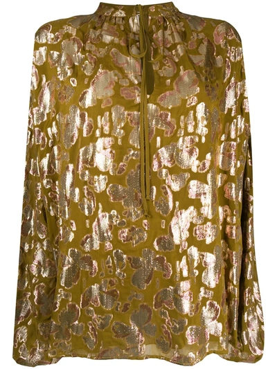 L'autre Chose Metallic Butterfly-print Blouse In Green