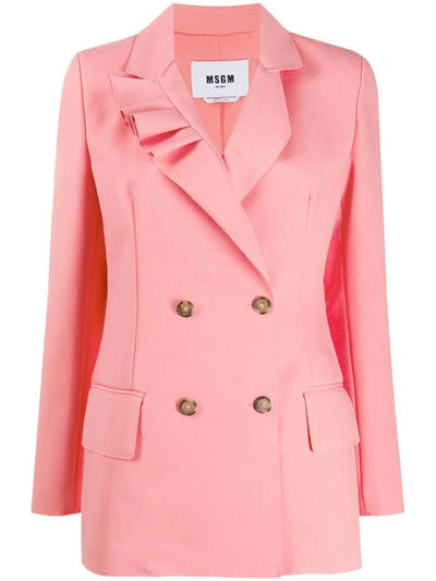 Msgm Double-breasted Ruffle Jacket In Pink