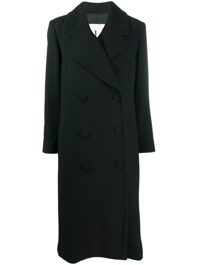 L'autre Chose Double-breasted Wool Crepe Coat In Black