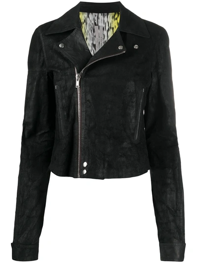 Rick Owens Zipped Leather Biker Jacket In Black