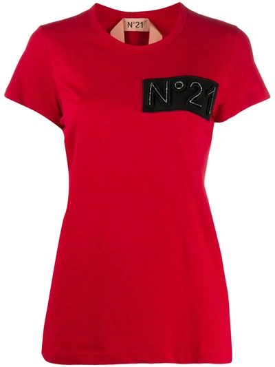 N°21 Rhinestone Logo T-shirt In Red