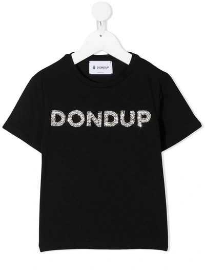 Dondup Kids' Crystal Embellished Logo T-shirt In Black