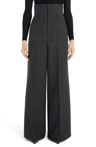 Fendi High-rise Prince Of Wales Wide-leg Pants In Grey