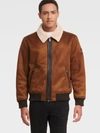 Dkny Men's Faux Shearling Bomber Jacket With Faux Fur Collar, Created For Macy's In Brown Suede