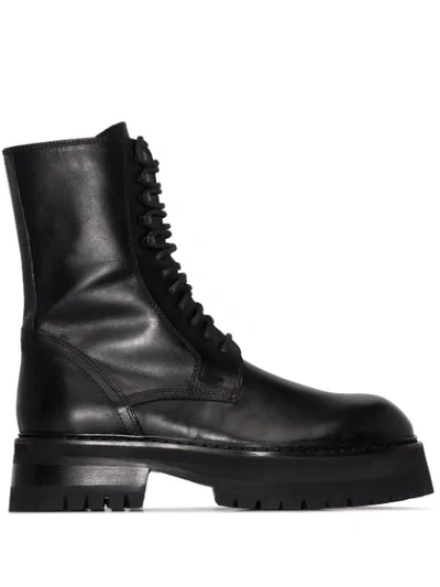 Ann Demeulemeester Black Lace-up Chunky Leather Boots