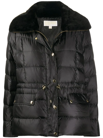 Michael Michael Kors Faux Fur Trim Puffer Coat In Black