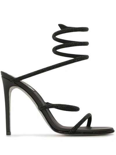 René Caovilla Cleo Sandals In Black Lamb