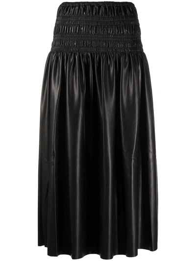 Self-portrait Shirred Faux Leather Midi Skirt In Black