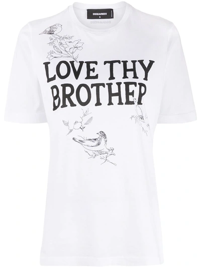 Dsquared2 Love Thy Brother Print T-shirt In White