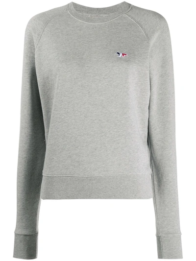 Maison Kitsuné Embroidered Logo Crew Neck Sweatshirt In Grey