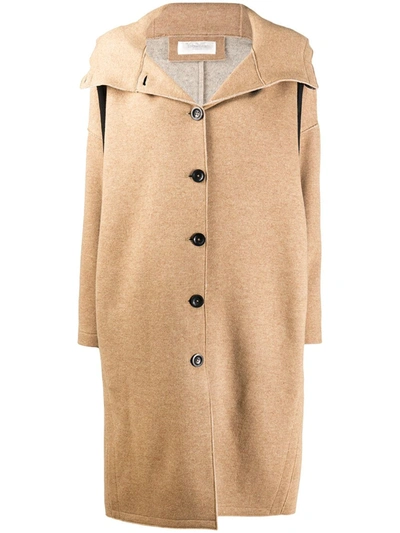 Zanone Hooded Single-breasted Coat In Brown