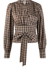 Baum Und Pferdgarten Gingham-print Wrap Blouse In Brown