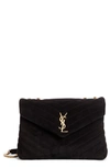 Saint Laurent Medium Lou Matelassé Suede Shoulder Bag In Nero/nero/ Nero