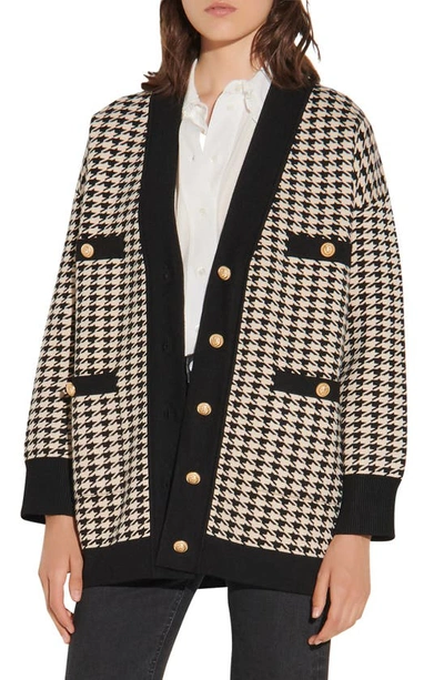 Sandro Dane Oversized Houndstooth Cardigan In Ecru Black
