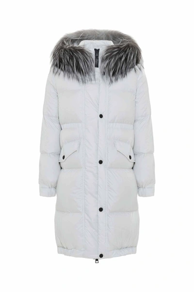 Mr & Mrs Italy Long Down Jacket For Woman With Fox Fur In Sail White / Sail White / Silver