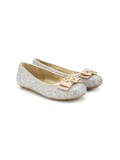 Michael Kors Kids' Logo Glittery Ballerinas In Metallic