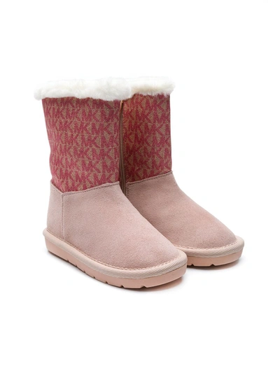 Michael Kors Kids' Logo Pattern Snow Boots In Pink