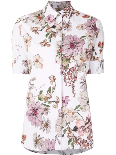 Adam Lippes Floral Print Short-sleeved Shirt In White