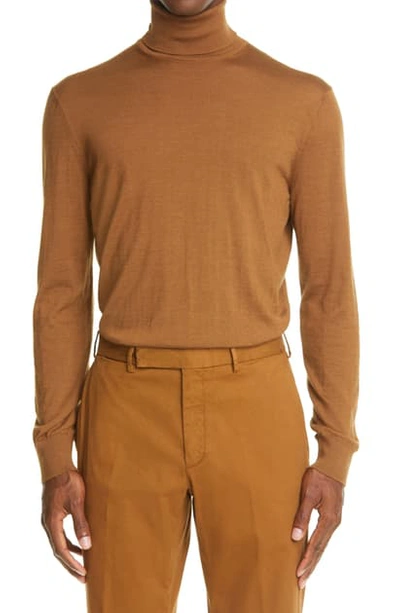 Ermenegildo Zegna Cashseta Light Cashmere & Silk Turtleneck Sweater In Brown