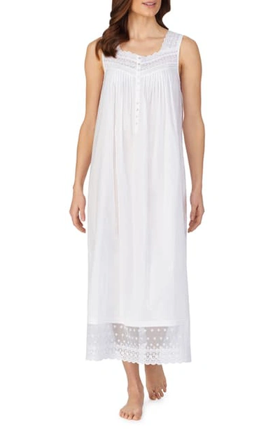 Eileen West Lace Detail Sleeveless Cotton Lawn Ballet Nightgown In Solid White