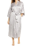 Natori Decadence Leopard Jacquard Satin Robe In Silver Pearl