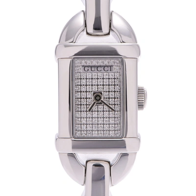 Pre-owned Gucci Diamonds Stainless Steel Bamboo 6800l Quartz Women's Wristwatch 26 Mm In White