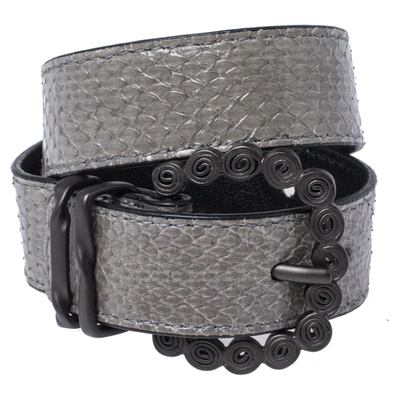 Pre-owned Bottega Veneta Grey Snakeskin Double Wrap Bracelet S