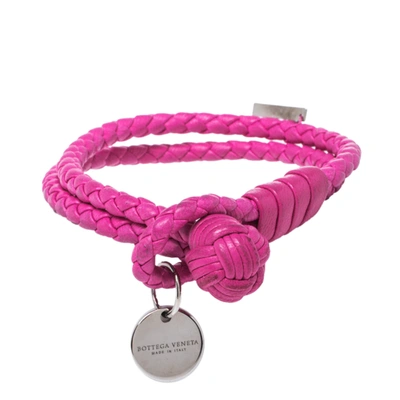 Pre-owned Bottega Veneta Intrecciato Nappa Fuchsia Leather Double Strand Bracelet In Pink