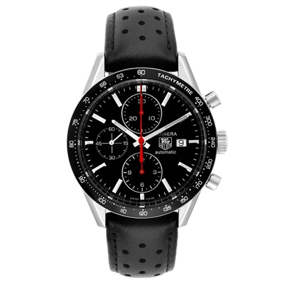 Pre-owned Tag Heuer Black Stainless Steel Carrera Chronograph Cv2014 Men's Wristwatch 41 Mm