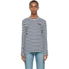 COMME DES GARÇONS PLAY COMME DES GARCONS PLAY NAVY STRIPE DOUBLE HEART LONG SLEEVE T-SHIRT