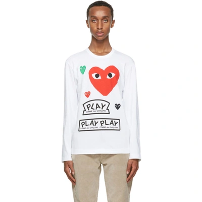 Comme Des Garçons Play Comme Des Garcons Play White And Red Multi Logo Long Sleeve T-shirt