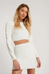 ANDREA BADENDYCK X NA-KD FRILL DETAIL GATHERED TOP - WHITE