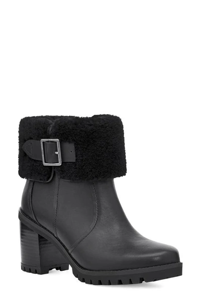 Ugg Women's Elisiana Faux Fur-trimmed Leather Boots In Black Leather