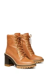Tory Burch Women's Miller Lug-sole Leather Hiking Boots In Dark Tan / Mid Tan / Mid Tan