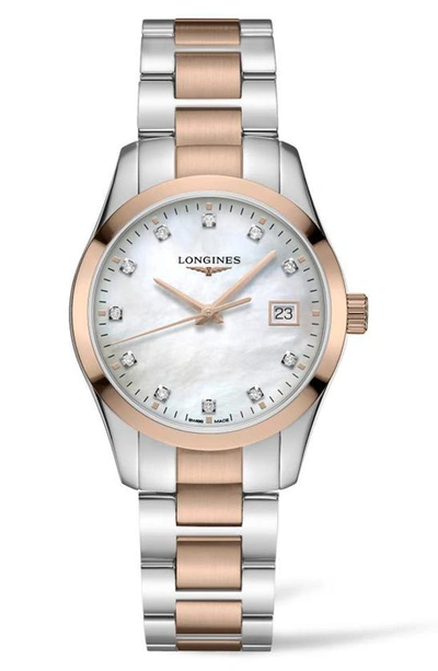 Longines Conquest Classic Watch, 34mm In White/rose Gold