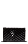 SAINT LAURENT MONOGRAMME QUILTED PATENT LEATHER WALLET ON A CHAIN,3778280UFC8