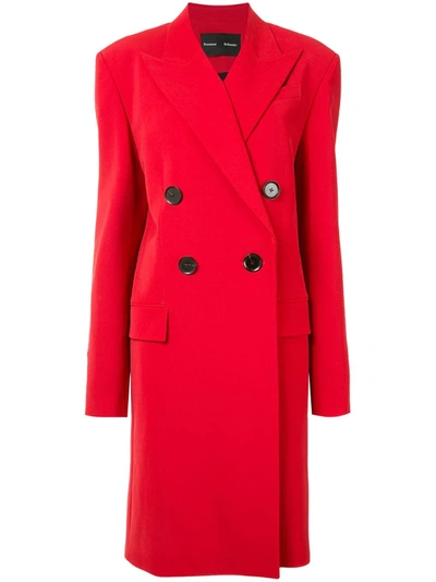 Proenza Schouler Technical Wool Suiting Double Breasted Long Jacket In 00800/red