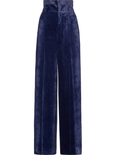 Fendi High Waist Velvet-effect Trousers In Blue