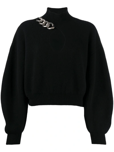 Alexander Wang Turtleneck Pullover With Chain Link Front In Black